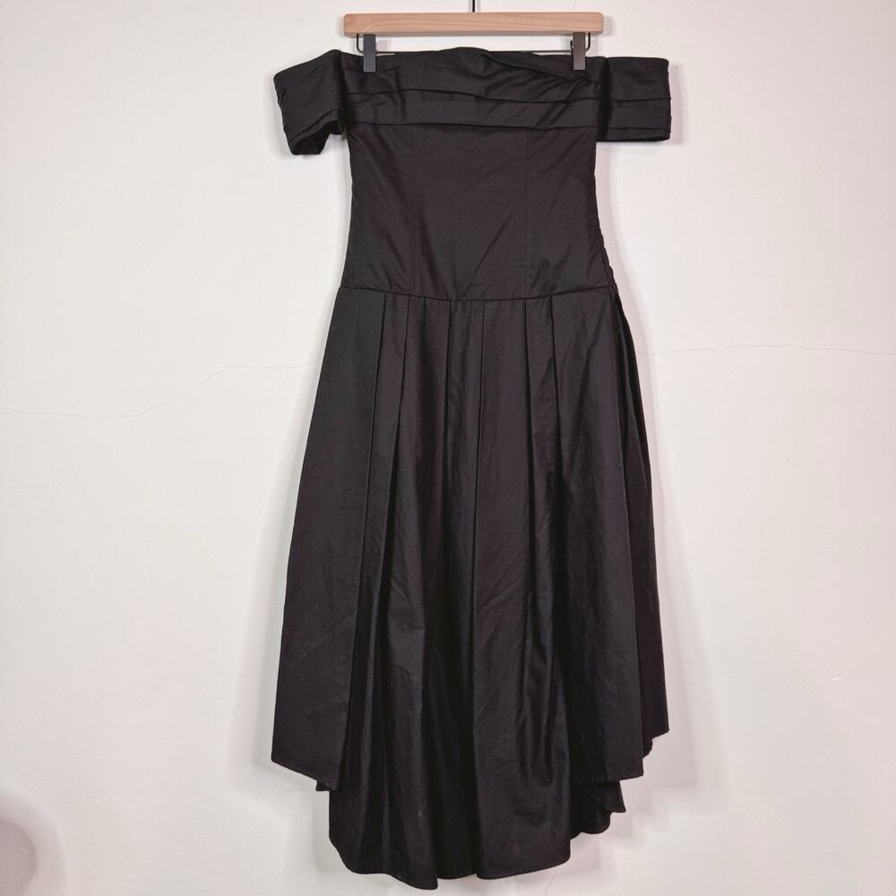 KHAITE Black Off-Shoulder Midi Dress